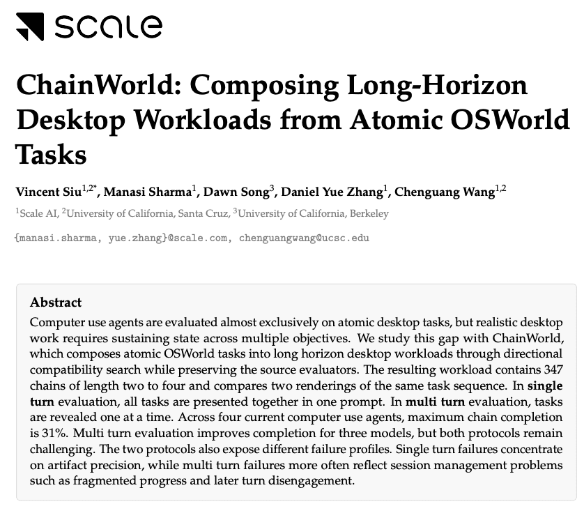 ChainWorld: Composing Long-Horizon Desktop Workloads from Atomic OSWorld Tasks